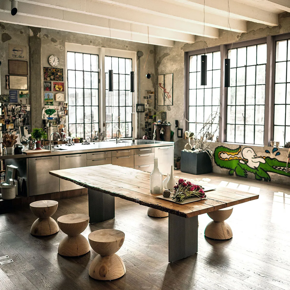 Table with a Briccola wood top and iron base, Sky.natura Briccola